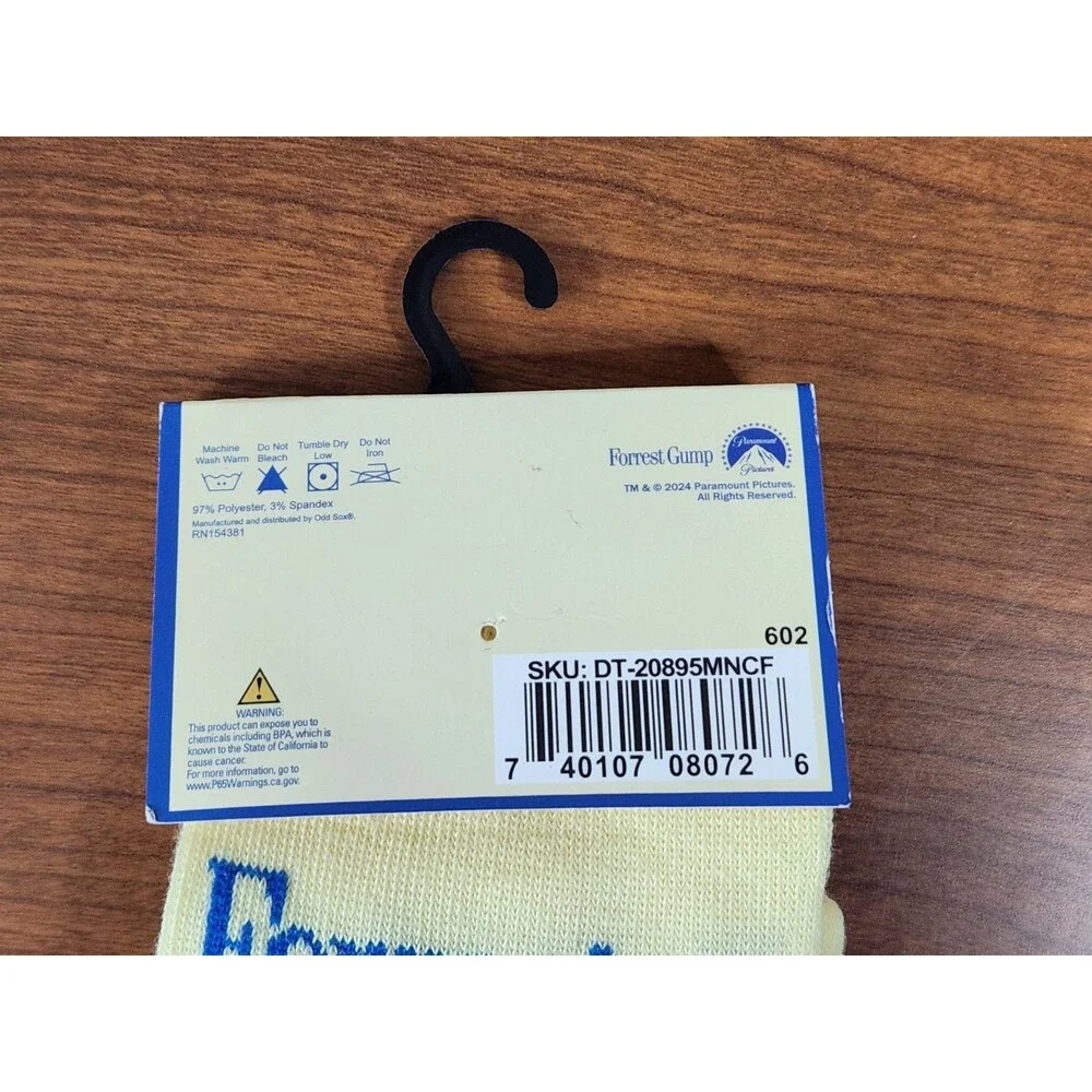 Paramount Forest Gump ~ Crew Socks ~ Yellow ~ Fits Men's Shoe Sizes 6-12 New